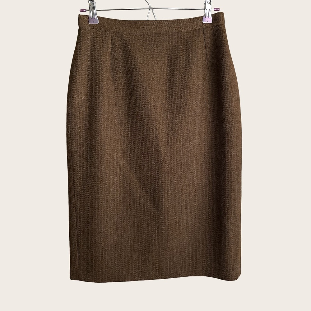 Armani Brown Midi Skirt Virgin Wool Sz 10 Monochromatic